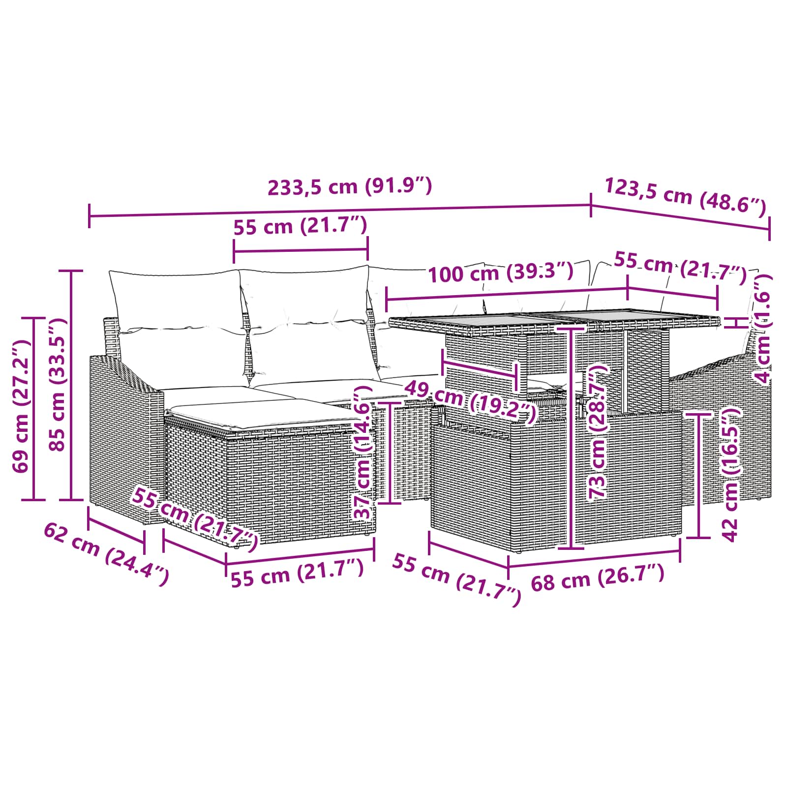 Σέτ φαγητού για κήπο με μαξιλάρι 7 pcs Μαύρο και Γαλαζοπράσινο - Pakobazaar