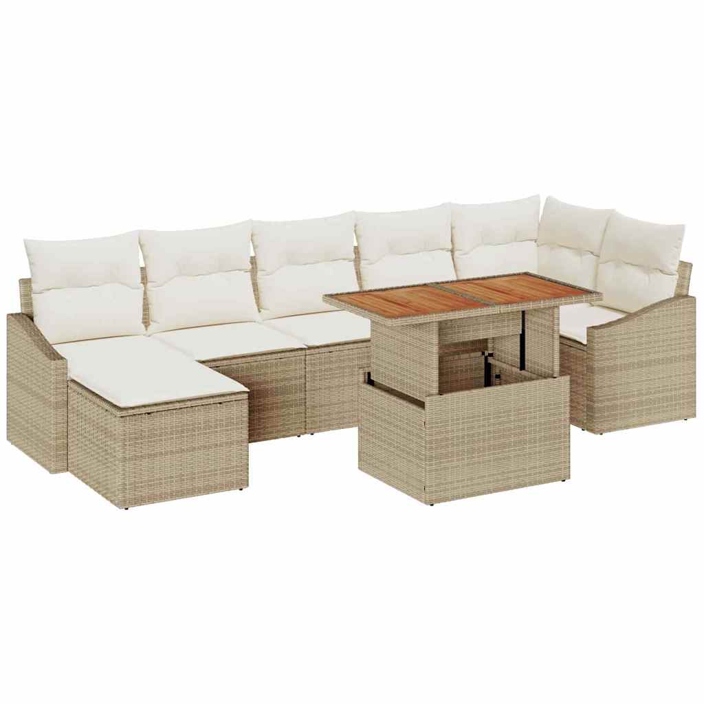 Σέτ φαγητού για κήπο με μαξιλάρι 8 pcs Μπεζ και Κρέμα