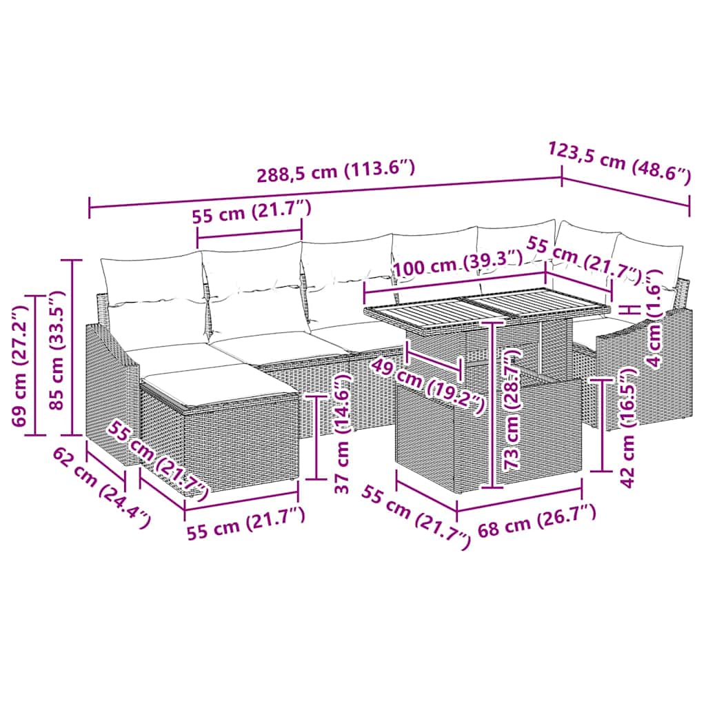 Σέτ φαγητού για κήπο με μαξιλάρι 8 pcs Μπεζ και Κρέμα