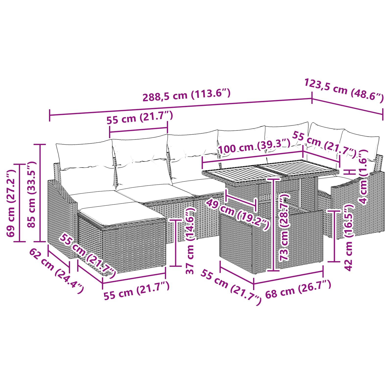 Σετ Καναπέ Κήπου με μαξιλάρι 8 pcs Μαύρο και Γαλαζοπράσινο - Pakobazaar