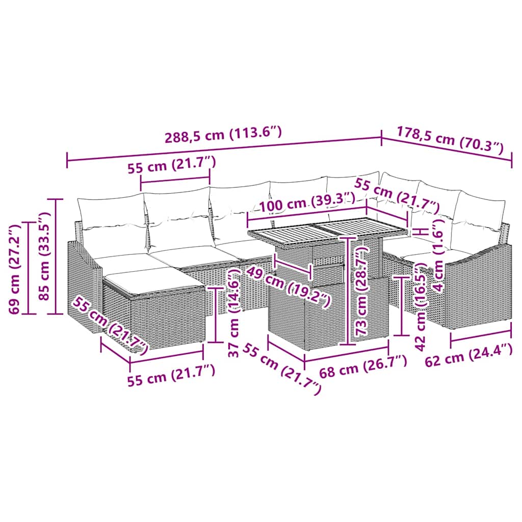 Σέτ φαγητού για κήπο με μαξιλάρι 9 pcs Μαύρο και Κρέμα