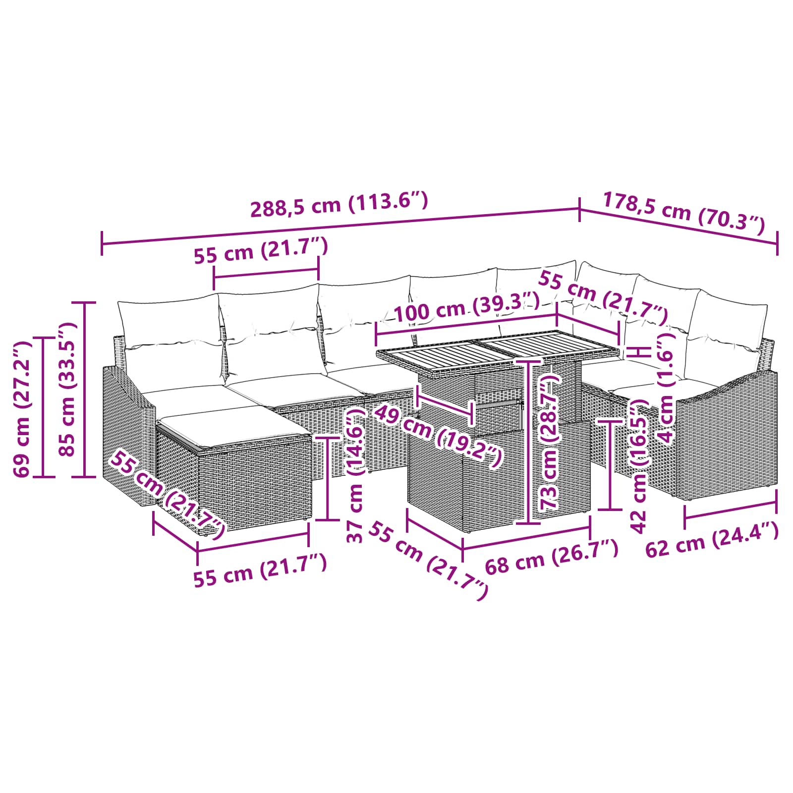 Σέτ φαγητού για κήπο με μαξιλάρι 9 pcs Μαύρο και Γαλαζοπράσινο - Pakobazaar