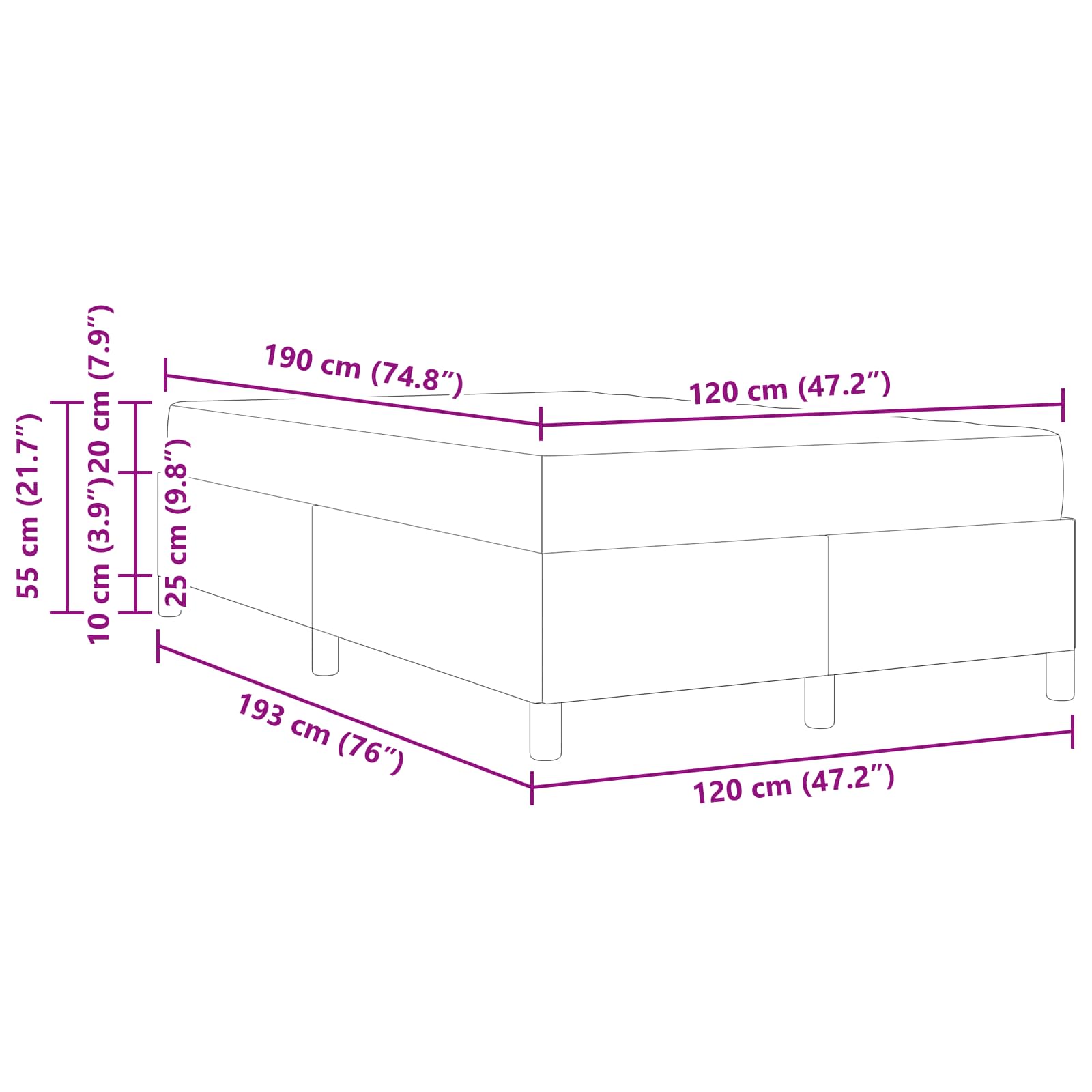 Σκελετός Κρεβατιού με στρώμα Σκούρο Γκρι 120 x 190 cm ύφασμα