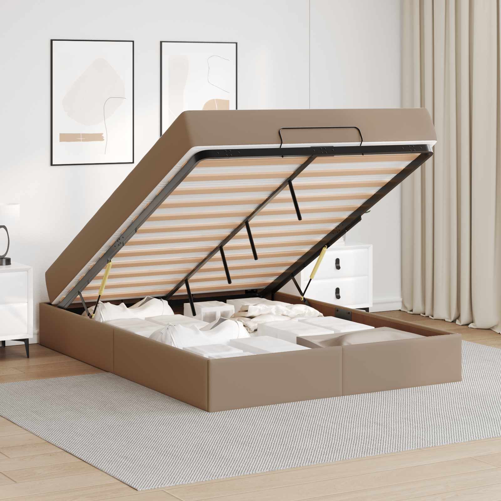 Σκελετός κρεβατιού με στρώμα με στρώμα 2 pcs Ώχρα PVC - Pakobazaar