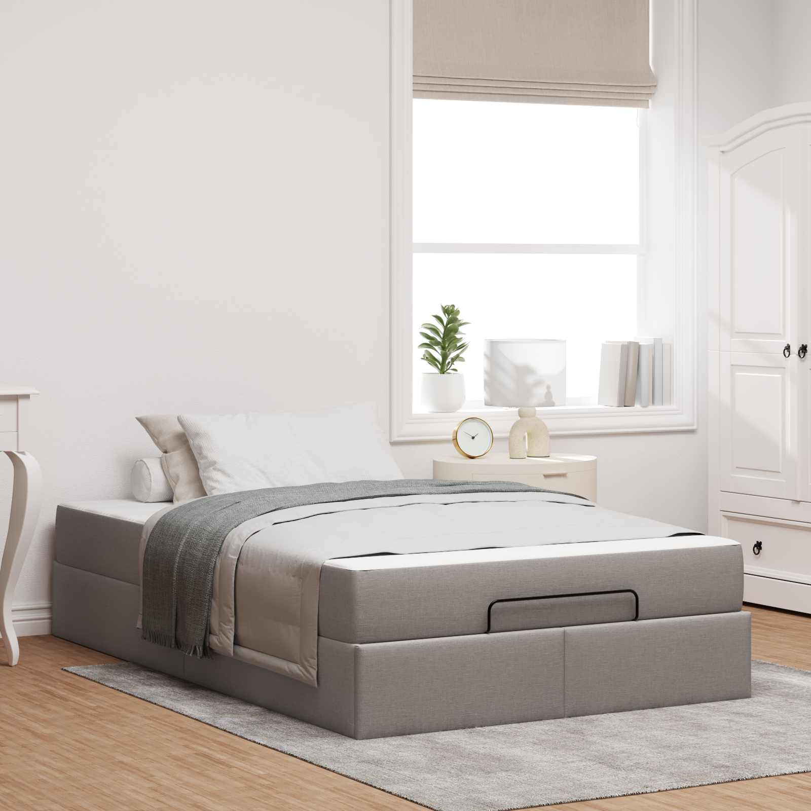 Σκελετός κρεβατιού με στρώμα με στρώμα 2 pcs Taupe ύφασμα - Pakobazaar