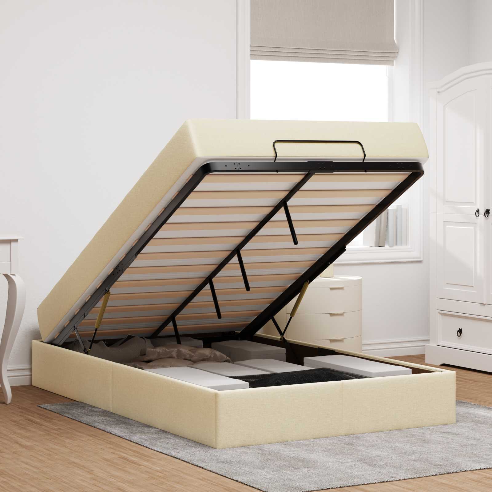 Σκελετός κρεβατιού με στρώμα με στρώμα 2 pcs Κρεμ ύφασμα