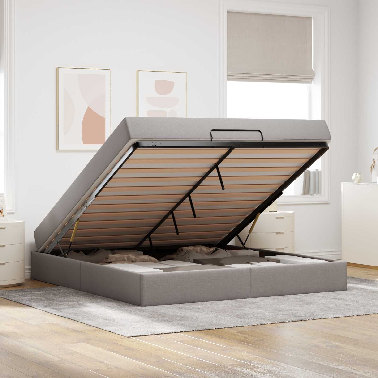 Σκελετός κρεβατιού με στρώμα με στρώμα 2 pcs Taupe ύφασμα - Pakobazaar