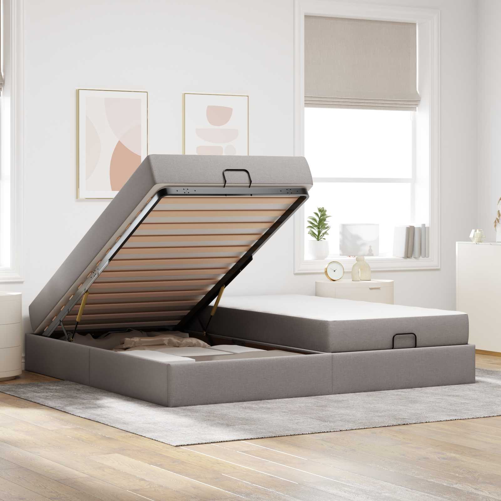 Σκελετός κρεβατιού με στρώμα με στρώμα 2 pcs Taupe ύφασμα - Pakobazaar