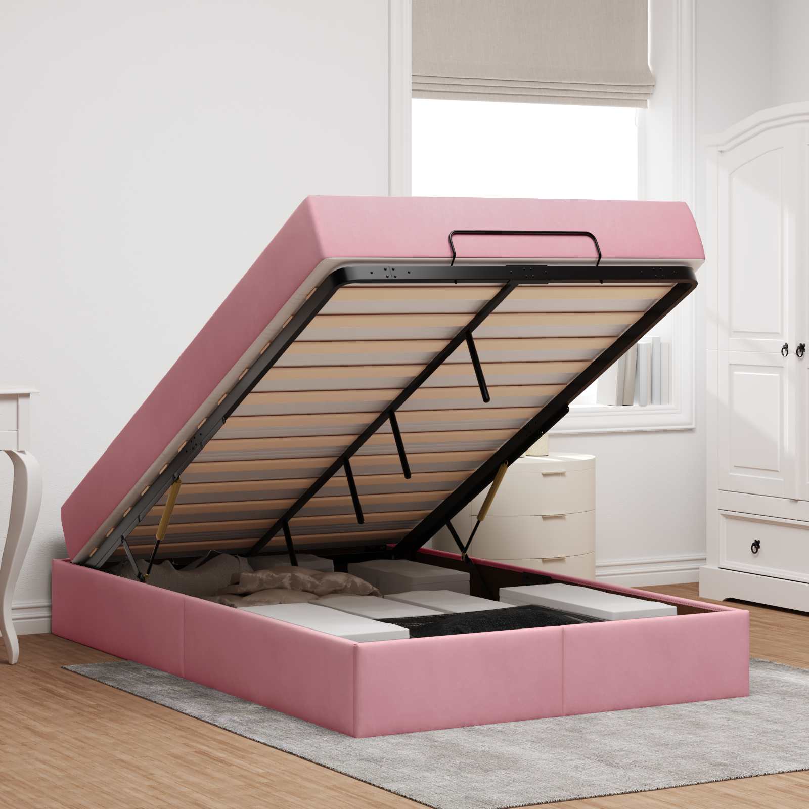 Σκελετός κρεβατιού με στρώμα 2 pcs Ροζ Βελούδο