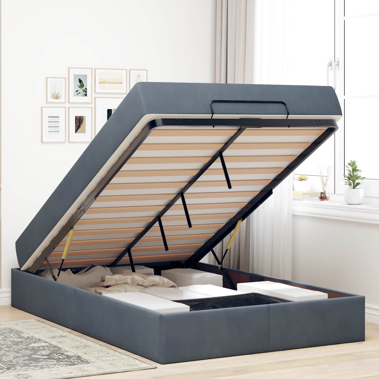 Σκελετός κρεβατιού με στρώμα 2 pcs Σκούρο Γκρι Βελούδο