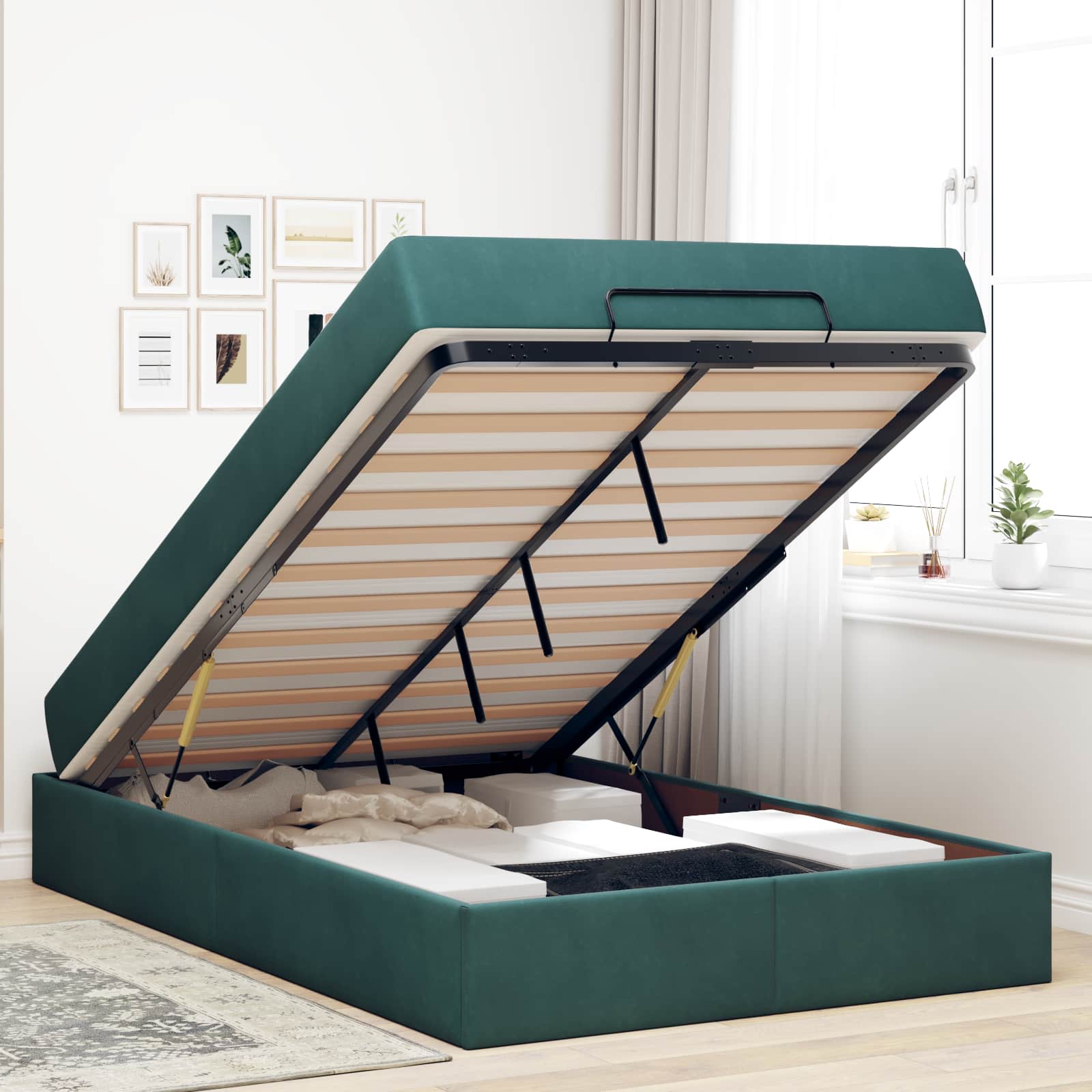 Σκελετός κρεβατιού με στρώμα με στρώμα 2 pcs Πράσινο Βελούδο - Pakobazaar