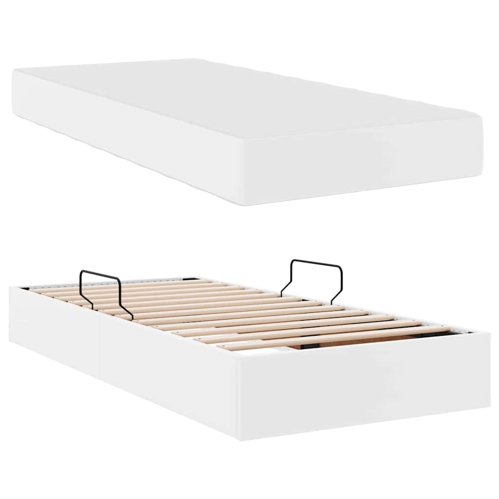 Κρεβάτι με αποθηκευτικό χώρο και στρώμα 2 pcs Λευκό Δέρμα - Pakobazaar