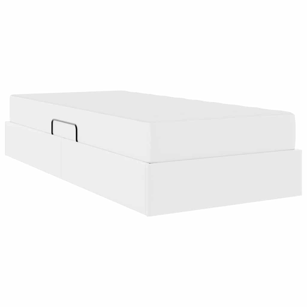 Κρεβάτι με αποθηκευτικό χώρο και στρώμα 2 pcs Λευκό Δέρμα - Pakobazaar