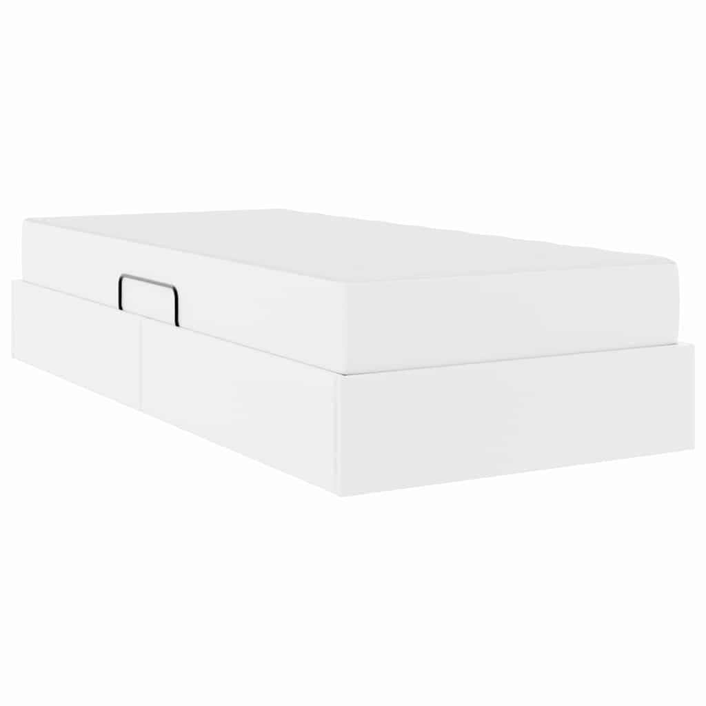 Κρεβάτι με αποθηκευτικό χώρο και στρώμα 2 pcs Λευκό Δέρμα - Pakobazaar