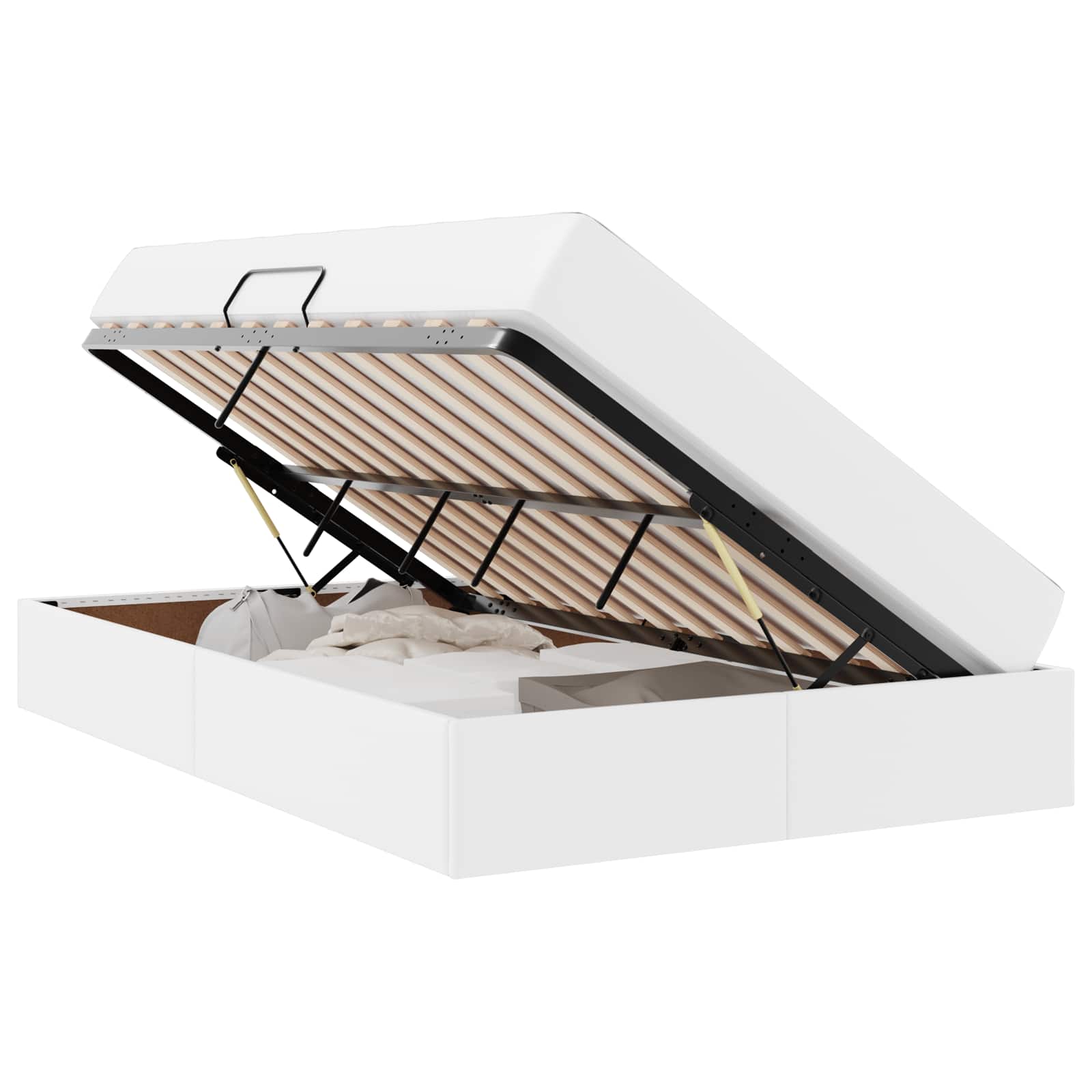 Κρεβάτι με αποθηκευτικό χώρο και στρώμα 2 pcs Λευκό Δέρμα - Pakobazaar