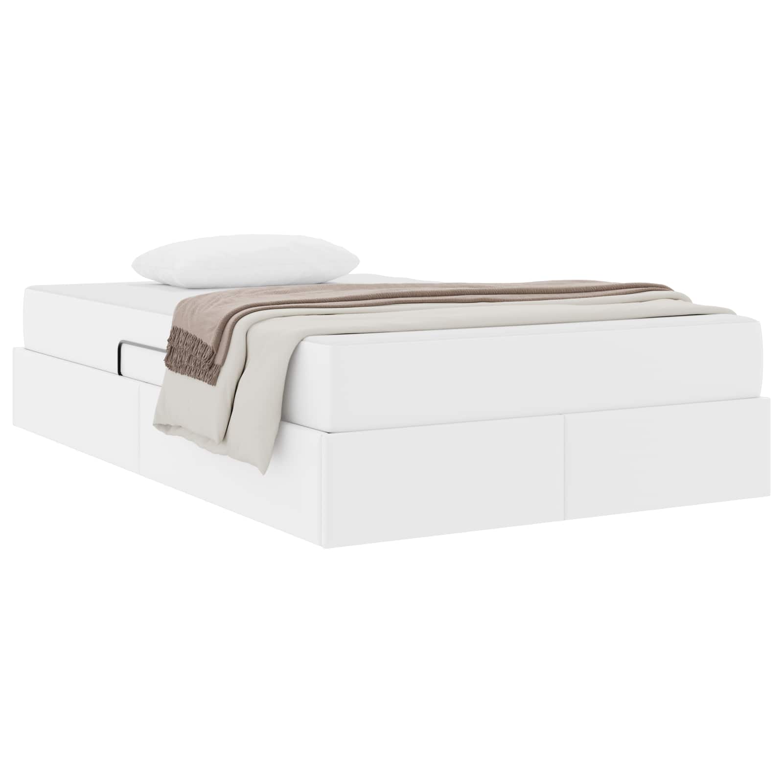 Κρεβάτι με αποθηκευτικό χώρο και στρώμα 2 pcs Λευκό Δέρμα - Pakobazaar