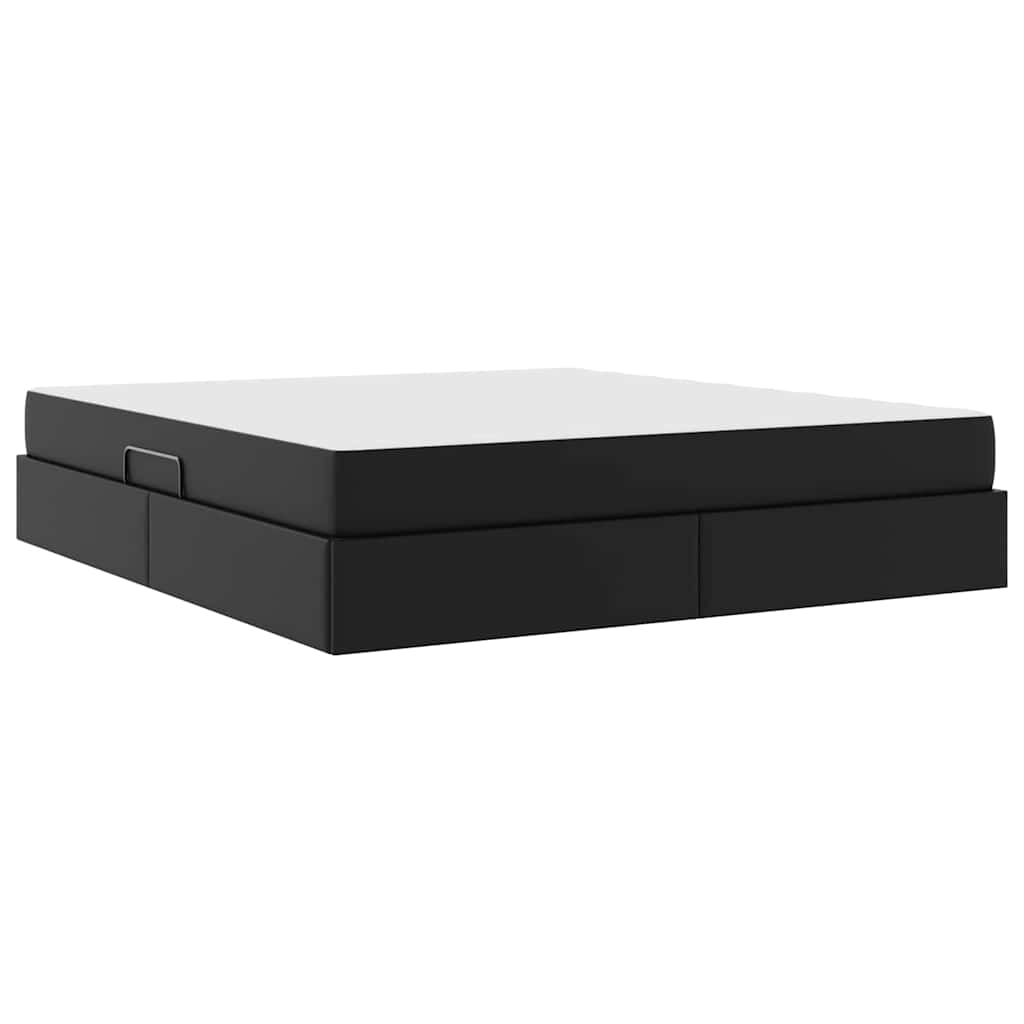Κρεβάτι με αποθηκευτικό χώρο και στρώμα 2 pcs Μαύρο Δέρμα