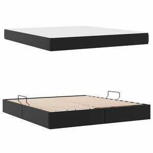 Κρεβάτι με αποθηκευτικό χώρο και στρώμα 2 τμχ. Μαύρο Δέρμα