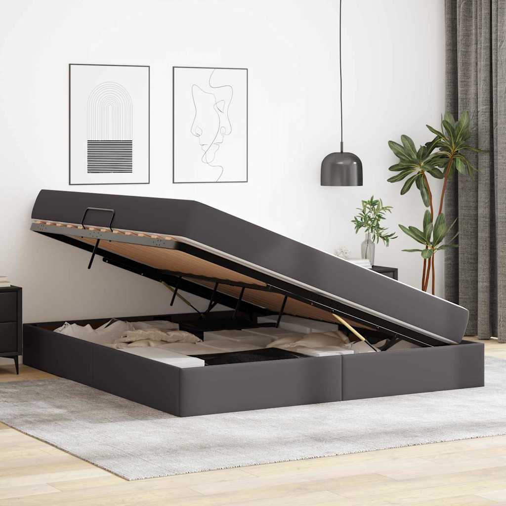 Κρεβάτι με αποθηκευτικό χώρο και στρώμα 2 pcs Γκρι Δέρμα - Pakobazaar