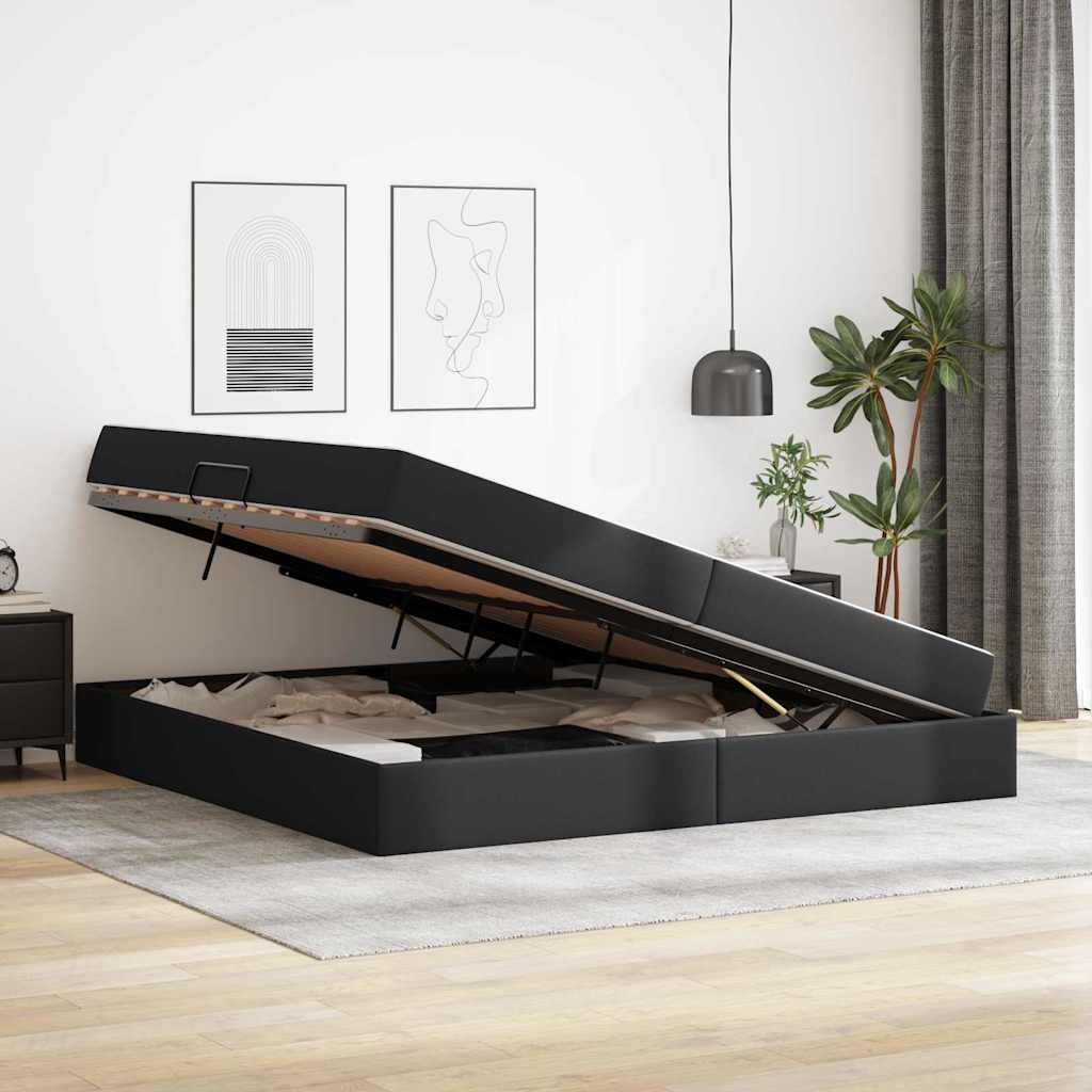 Κρεβάτι με αποθηκευτικό χώρο και στρώμα 2 pcs Μαύρο Δέρμα - Pakobazaar