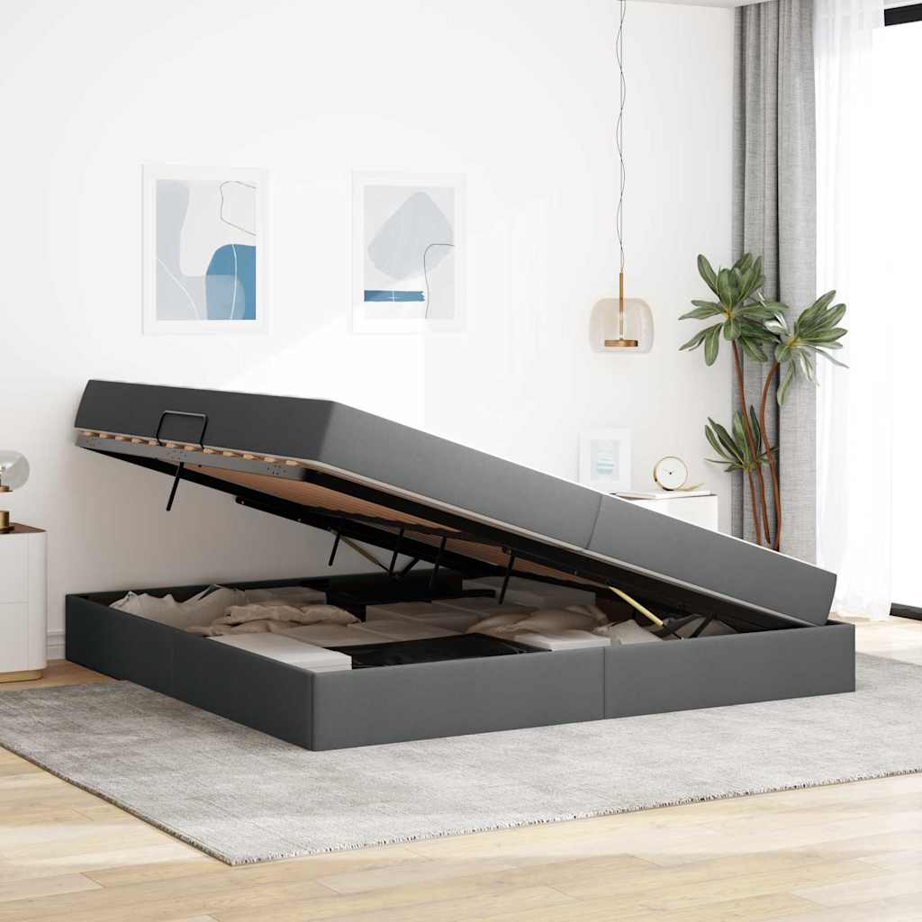 Κρεβάτι με αποθηκευτικό χώρο και στρώμα Σκούρο Γκρι Πολυεστέρας
