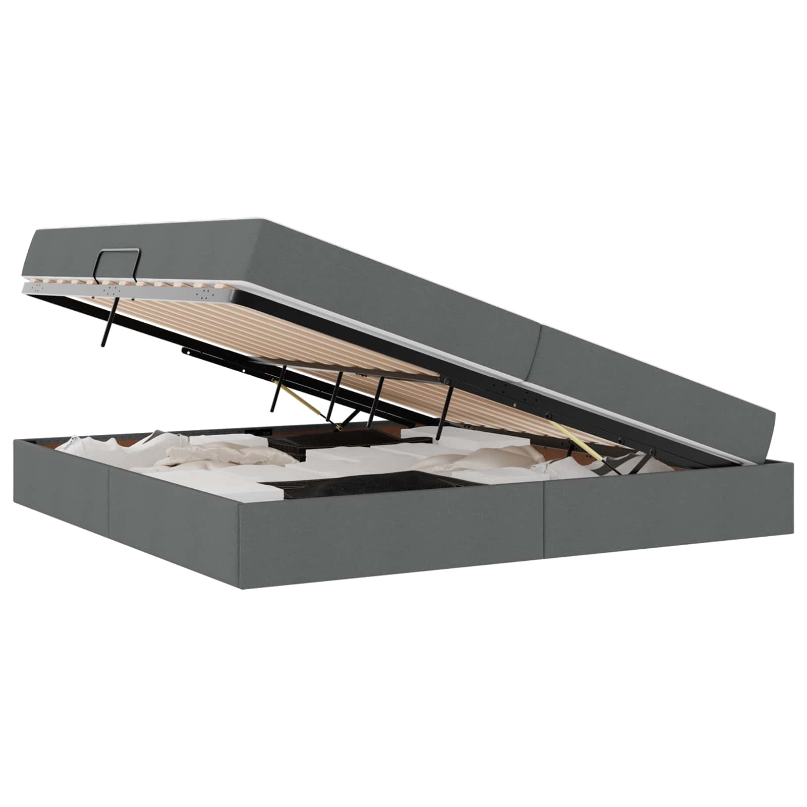 Κρεβάτι με αποθηκευτικό χώρο και στρώμα Σκούρο Γκρι Πολυεστέρας