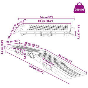 Πτυσσόμενη ράμπα 200kg ανά ράμπα 2 pcs Ασημί 166 x 23 x 4,5 εκ - Pakobazaar