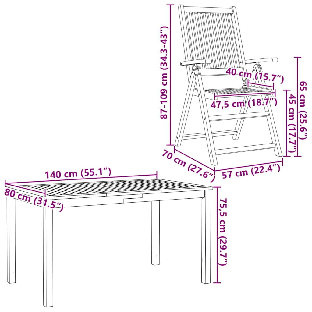Σέτ φαγητού για κήπο 7 pcs Καφέ Στερεό Ξύλο Ακακίας