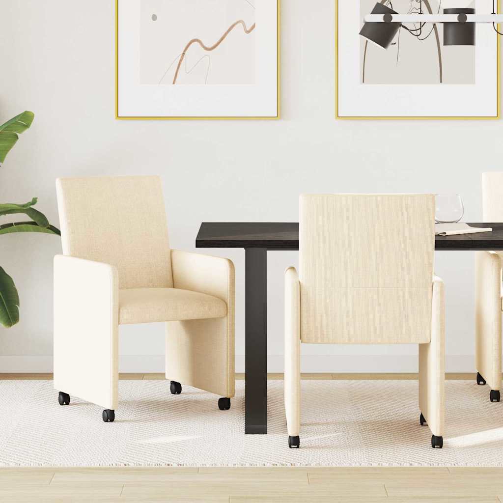 Καρέκλες Φαγητού με Ρόδες 2 pcs Κρεμ 57 x 66 x 94 εκ Βελούδο