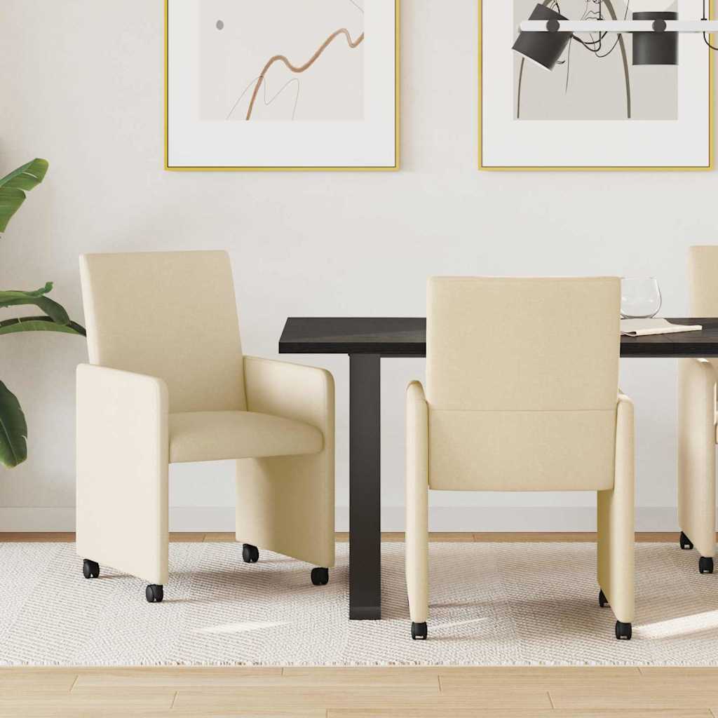 Καρέκλες Φαγητού με Ρόδες 2 pcs Κρεμ 57 x 66 x 94 εκ ύφασμα