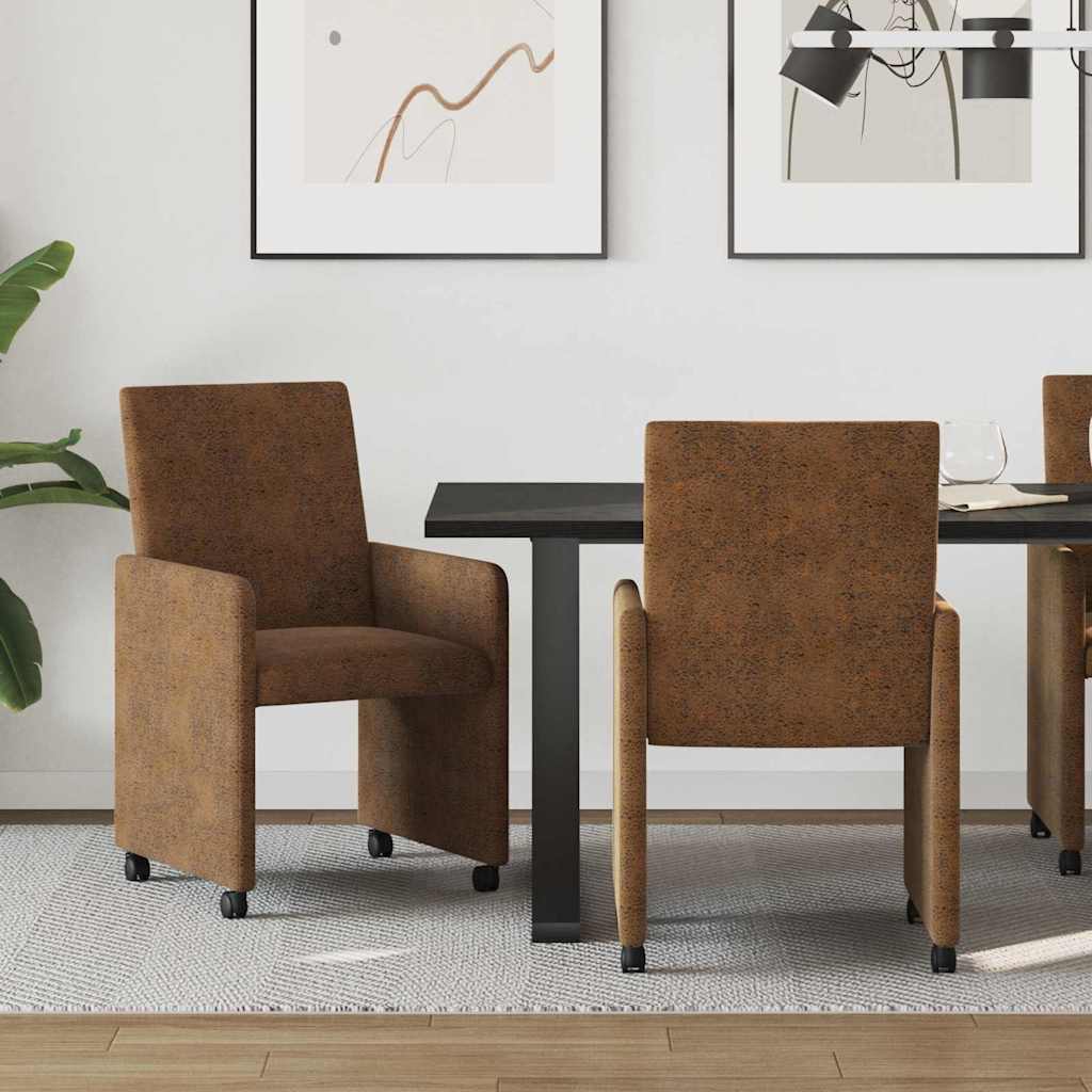 Καρέκλες Φαγητού με Ρόδες με τροχούς 2 pcs Καφέ 57 x 66 x 94 εκ