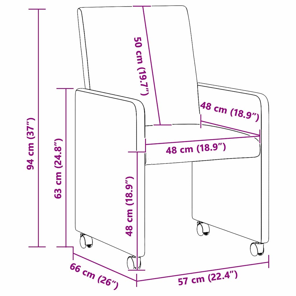 Καρέκλες Φαγητού με Ρόδες με τροχούς 2 pcs Καφέ 57 x 66 x 94 εκ