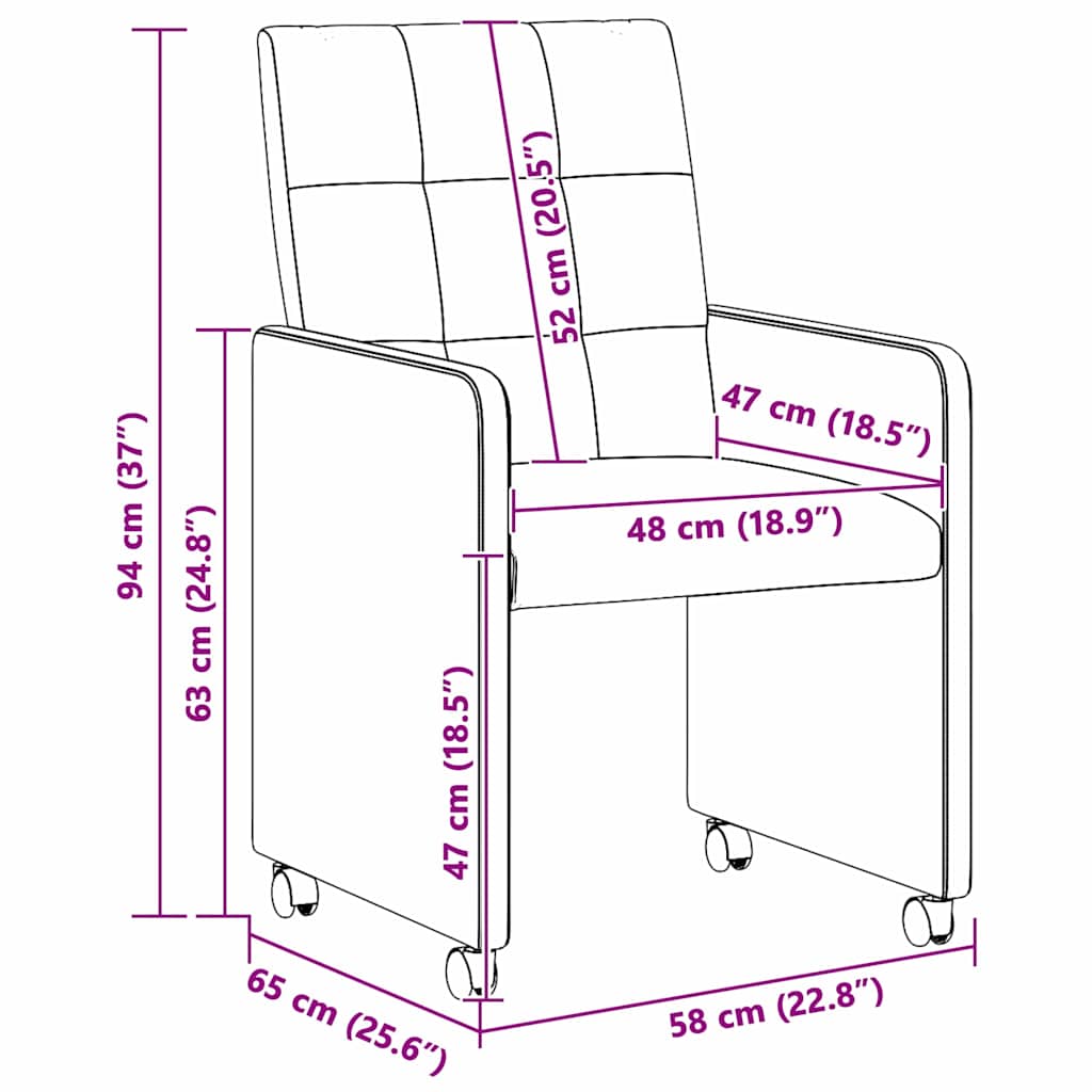 Καρέκλες Φαγητού με Ρόδες 2 pcs Μπορντό 58 x 65 x 94 εκ ύφασμα