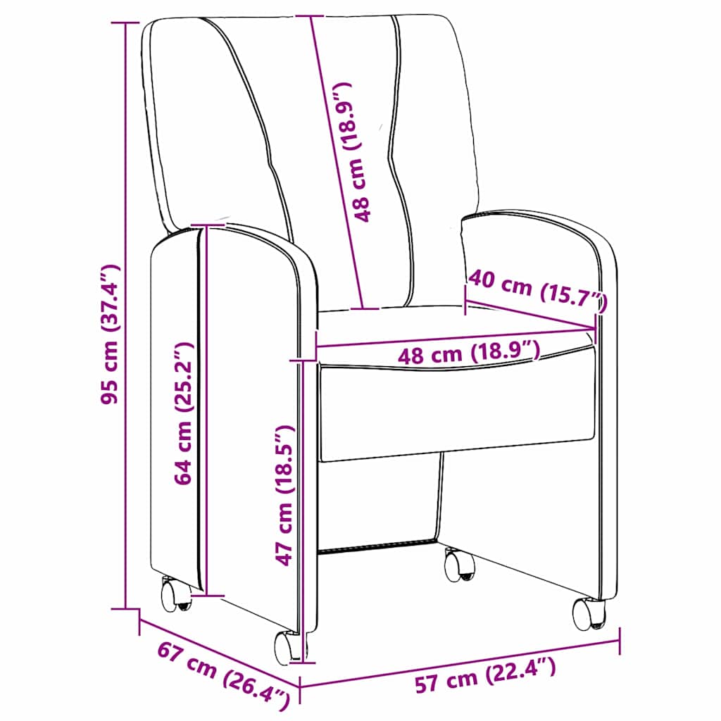Καρέκλες Φαγητού με Ρόδες 2 pcs Μαύρο 57 x 67 x 95 εκ ύφασμα - Pakobazaar