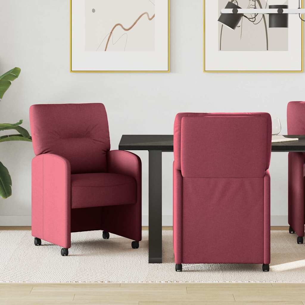 Καρέκλες Φαγητού με Ρόδες 2 pcs Μπορντό 57 x 67 x 95 εκ ύφασμα