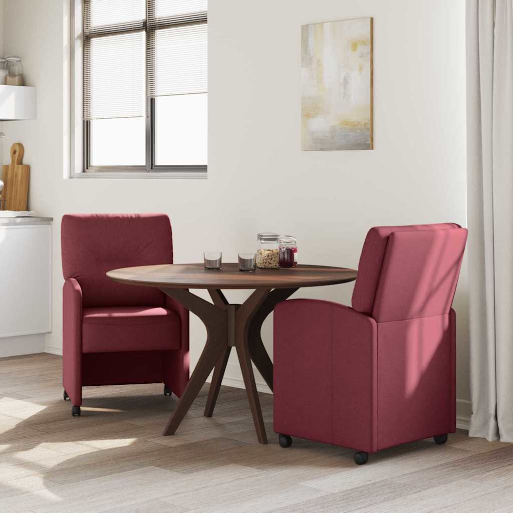 Καρέκλες Φαγητού με Ρόδες 2 pcs Μπορντό 57 x 67 x 95 εκ ύφασμα