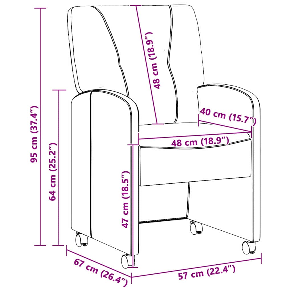 Καρέκλες Φαγητού με Ρόδες 2 pcs Μπορντό 57 x 67 x 95 εκ ύφασμα