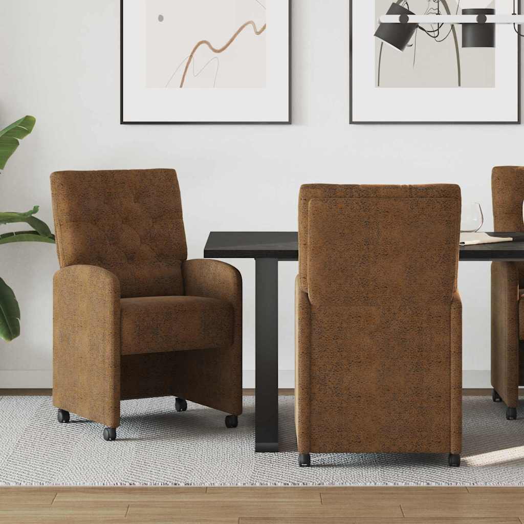Καρέκλες Φαγητού με Ρόδες με τροχούς 2 pcs Καφέ 58 x 67 x 97 εκ - Pakobazaar