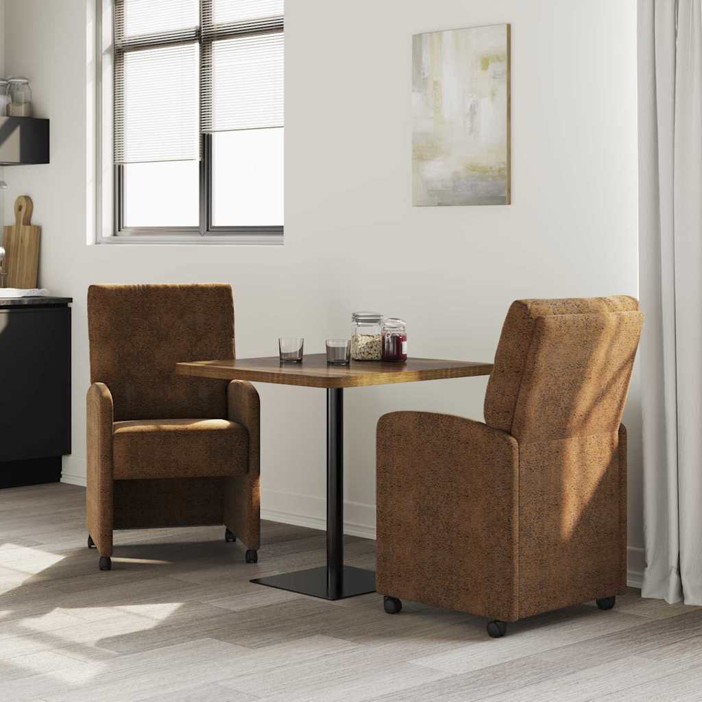 Καρέκλες Φαγητού με Ρόδες με τροχούς 2 pcs Καφέ 58 x 67 x 97 εκ - Pakobazaar