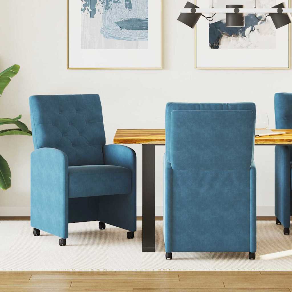 Καρέκλες Φαγητού με Ρόδες 2 pcs Μπλε 58 x 67 x 97 εκ Βελούδο
