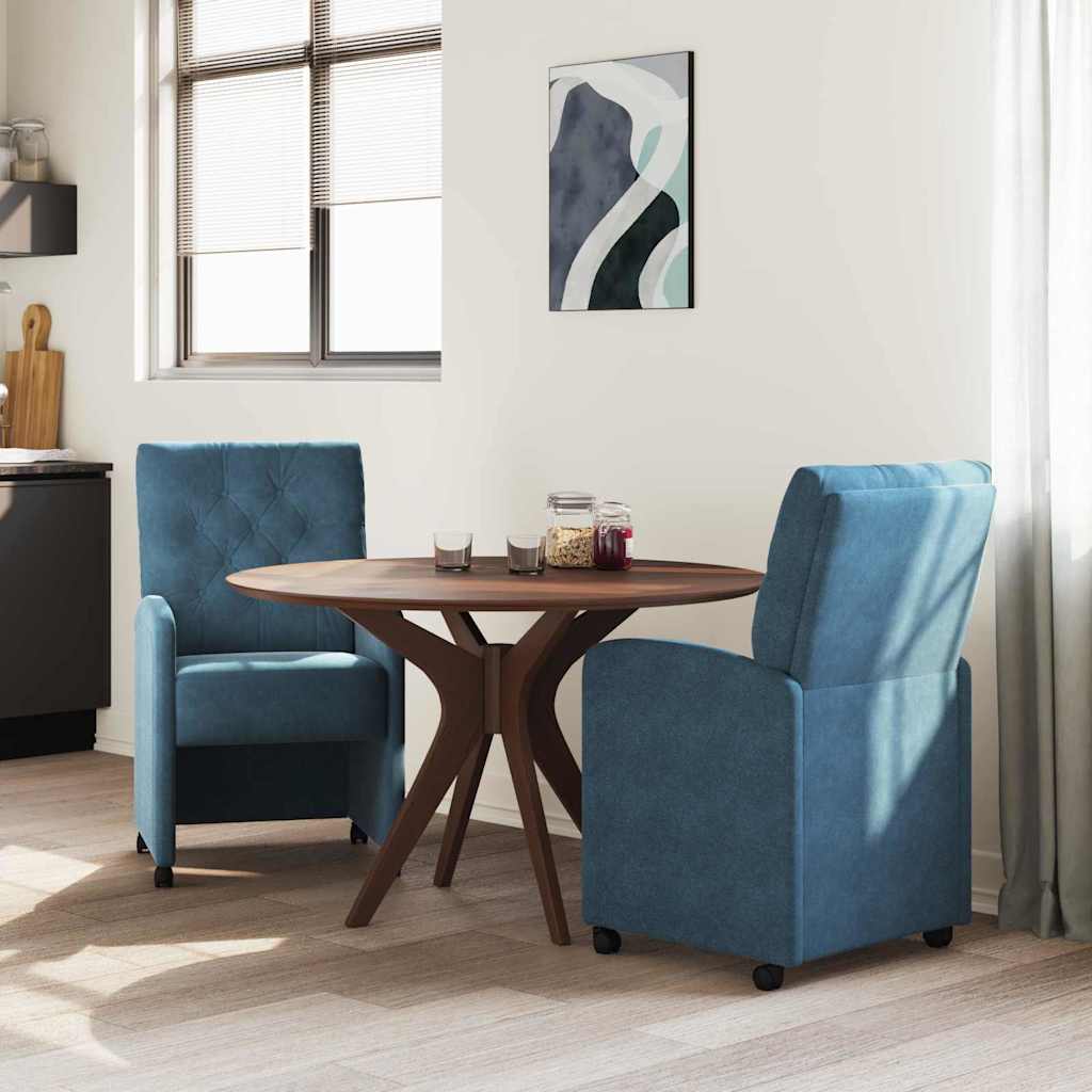 Καρέκλες Φαγητού με Ρόδες 2 pcs Μπλε 58 x 67 x 97 εκ Βελούδο