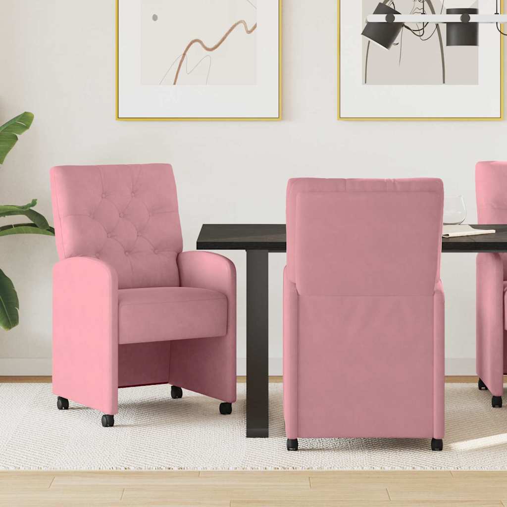 Καρέκλες Φαγητού με Ρόδες 2 pcs Ροζ 58 x 67 x 97 εκ Βελούδο - Pakobazaar