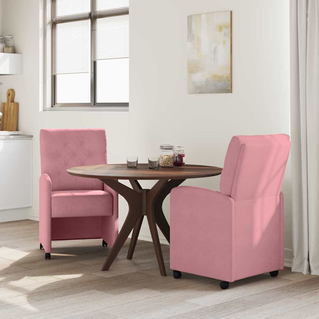 Καρέκλες Φαγητού με Ρόδες 2 pcs Ροζ 58 x 67 x 97 εκ Βελούδο - Pakobazaar