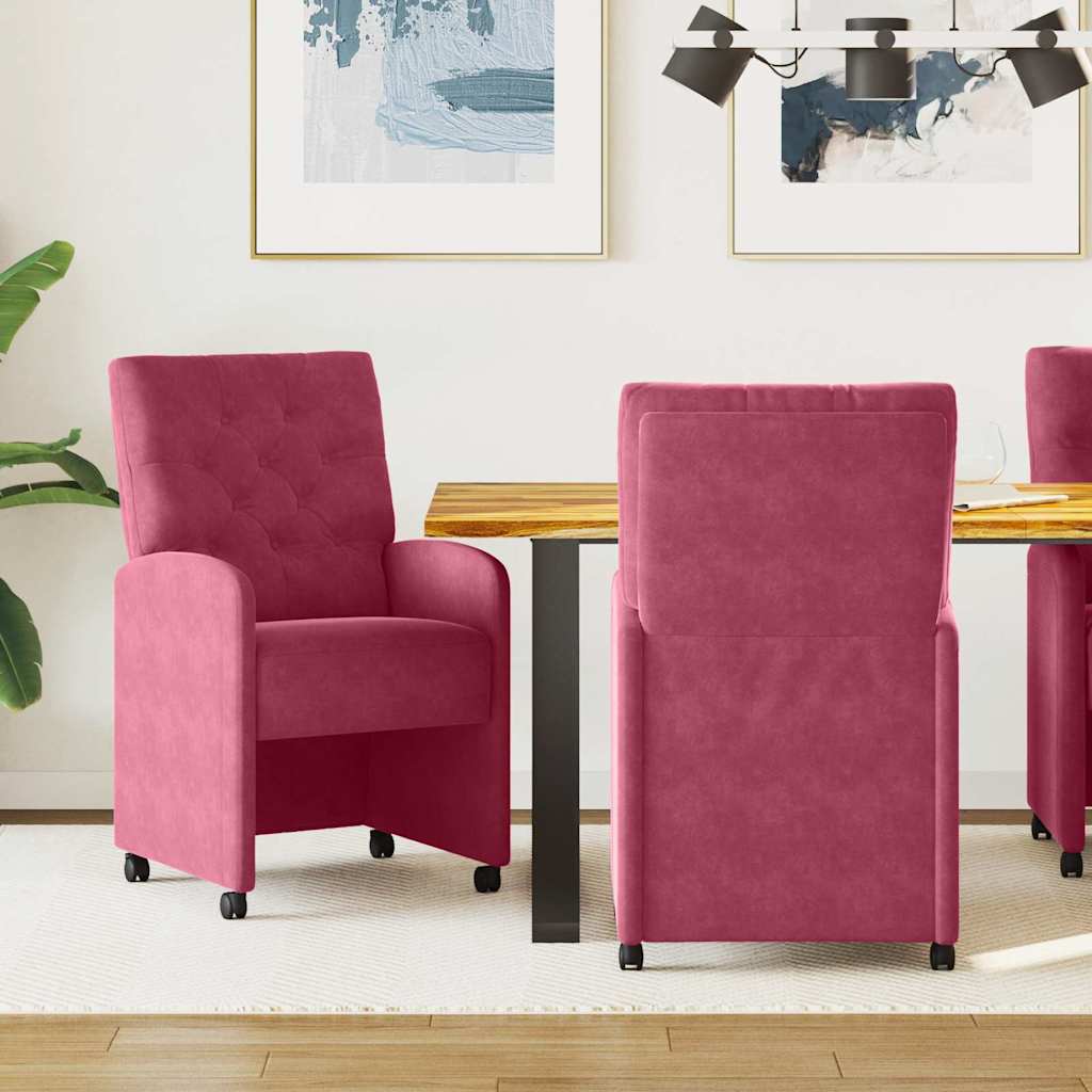 Καρέκλες Φαγητού με Ρόδες 2 pcs Μπορντό 58 x 67 x 97 εκ Βελούδο - Pakobazaar