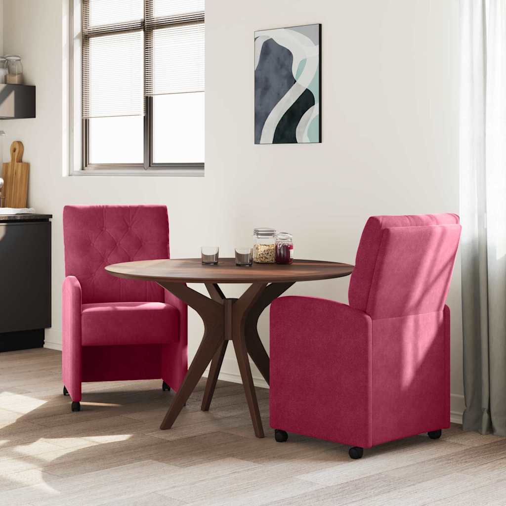 Καρέκλες Φαγητού με Ρόδες 2 pcs Μπορντό 58 x 67 x 97 εκ Βελούδο - Pakobazaar