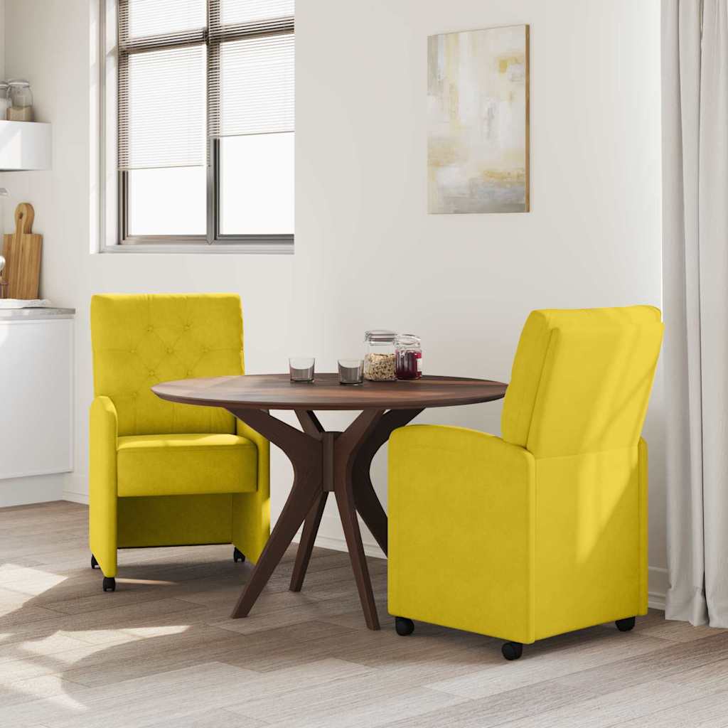 Καρέκλες Φαγητού με Ρόδες 2 pcs Κίτρινο 58 x 67 x 97 εκ Βελούδο