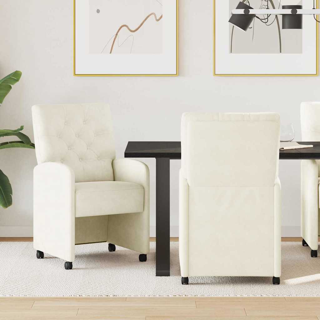 Καρέκλες Φαγητού με Ρόδες 2 pcs Κρεμ 58 x 67 x 97 εκ Βελούδο - Pakobazaar