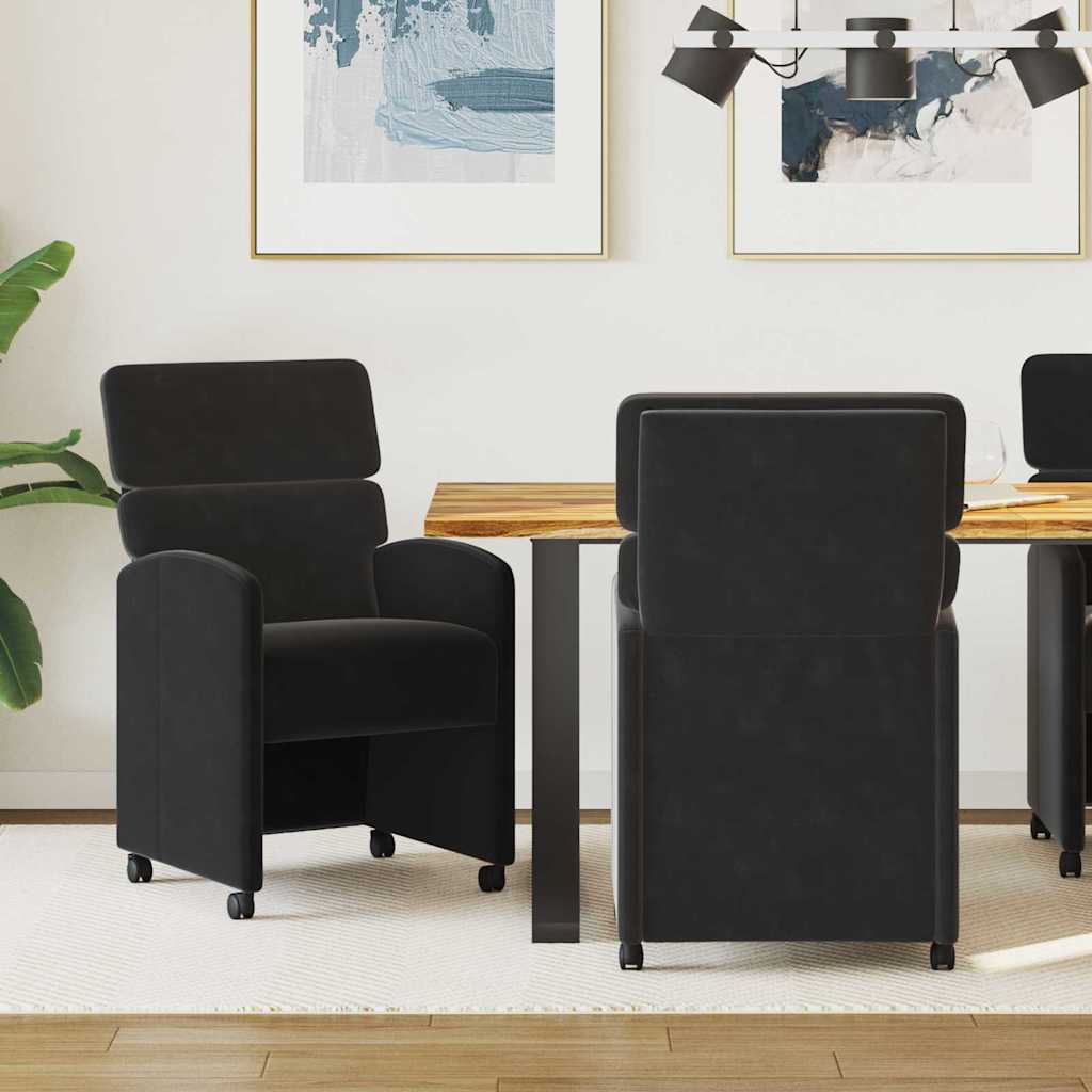 Καρέκλες Φαγητού με Ρόδες 2 pcs Μαύρο 58 x 65 x 98 εκ. Βελούδο