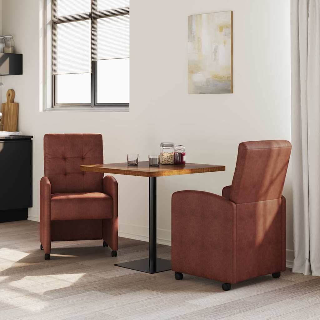Καρέκλες Φαγητού με Ρόδες 2 pcs Λαμπερό καφέ 58 x 67 x 97 εκ