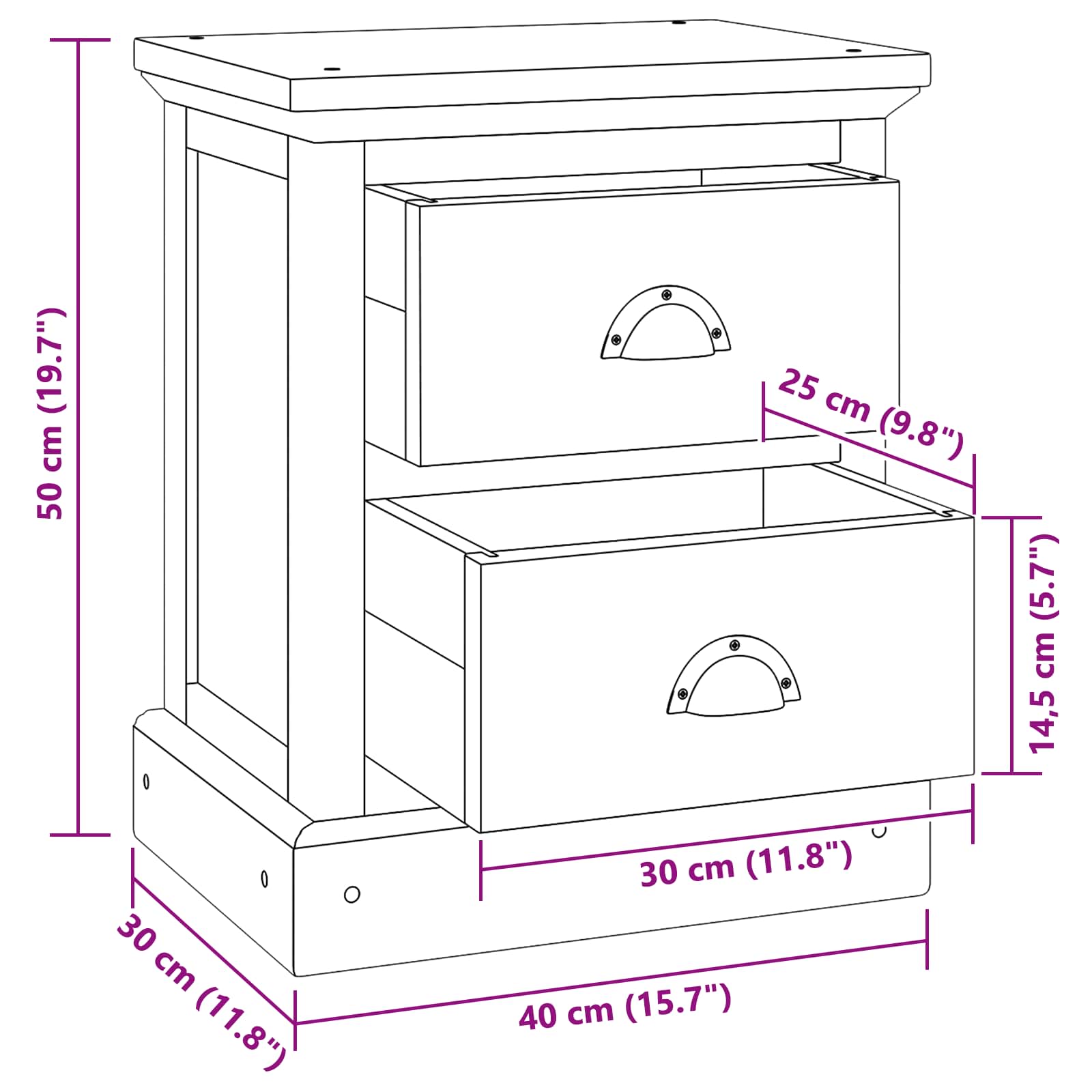 Κομοδίνο με συρτάρι Φυσικό 40 x 30 x 50 cm Στερεό Ξύλο Τίκ - Pakobazaar